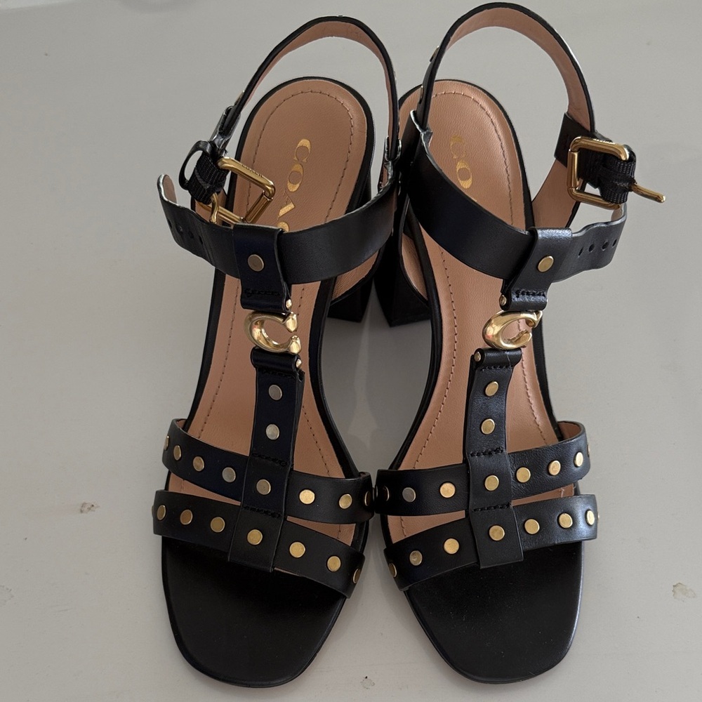Coach Black Sandals with Gold Studs